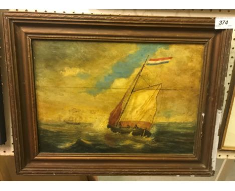 19TH CENTURY NAIVE STUDY "Vessels on choppy sea" oil on panel, unsigned 24.5 cm x 34.5 cm together with various other prints 