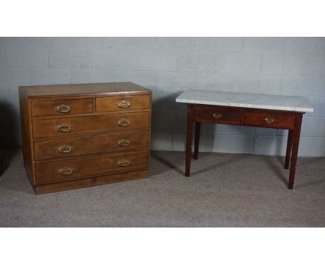 Marble topped table&nbsp; with 2 drawers 76 cm high, 120 cm wide, 60 cm deep&nbsp;and a chest of drawers 85cm high, 106cm wid