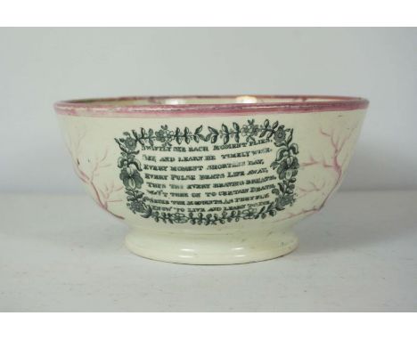 A good and interesting Sunderland Lustre bowl, by Dixon &amp; Co. Garrison Pottery, circa 1815, decorated in pink on a pearl 