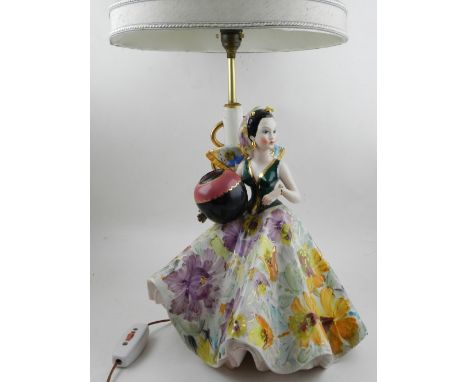 A 20th century Italian ceramic lamp, in the form of a lady in a dress.