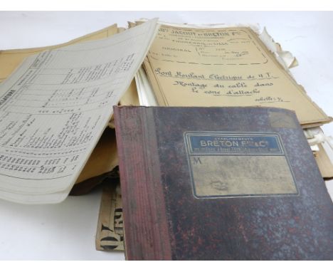 An interesting quantity of pre WWII French engineering drawings and blue-prints, (qty).