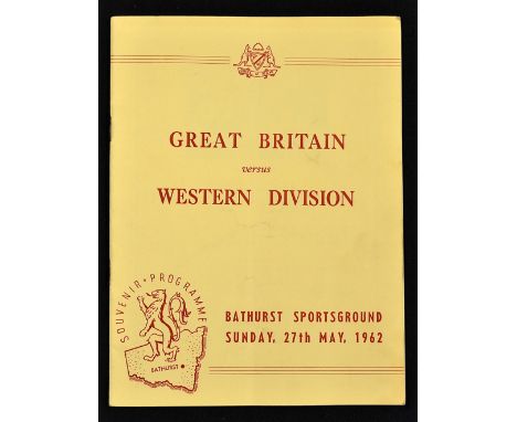 Rare 1962 Great Britain v Western Division rugby league signed programme - signed on the back cover by the 15 G.B players to 