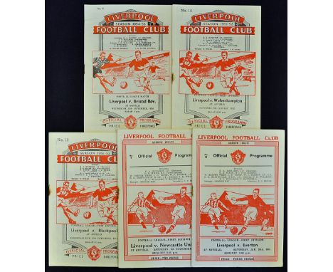 Selection of Liverpool home programmes to include 1950/51 Everton, Newcastle United 1951/52 Blackpool, Wolverhampton Wanderer