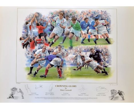2003 England Rugby Grand Slam season signed limited edition print - titled "Crowning Glory" comprising scenes from each of En