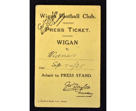1935/1936 Widnes Rugby league match ticket (A) - v Wigan dated 14 September admit to press stand.