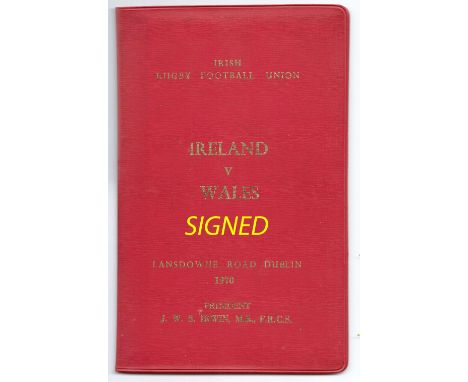 1970 Ireland vs Wales VIP signed rugby programme - played at Lansdowne Road Dublin and signed by entire Welsh team to their p