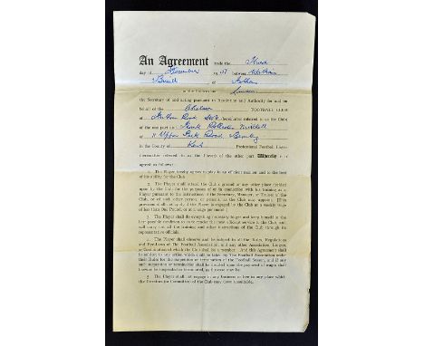 Chelsea player contract for 1951/1952 hand signed by the player Frank R. Mitchell and Chelsea Manager William Birrell, remune
