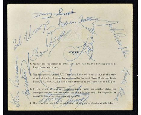 1958 Manchester United return from the FA Cup Final at Wembley official invitation card from the Lord Mayor and Corporation o