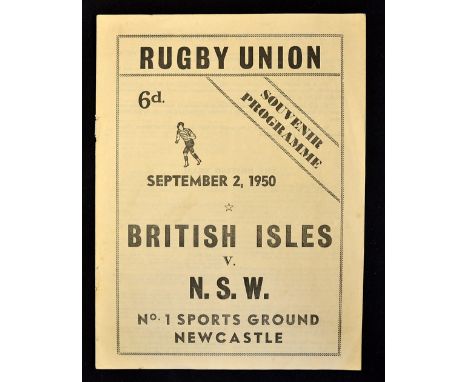 Rare 1950 British Lions vs New South Wales rugby programme played in Newcastle on 2nd September their final leg of the tour a
