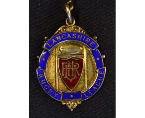 1957/58 Lancashire Rugby League winners medal - silver gilt and enamel medal won by Oldham and engraved on the reverse "Winne