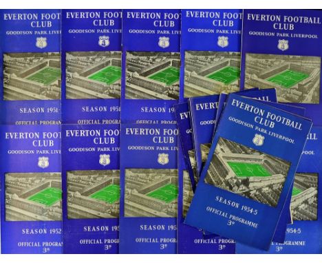 Collection of 1950's Everton home programmes to include 1951/52 Sheffield Wednesday, Barnsley, Leeds United, 1952/53 Hull Cit