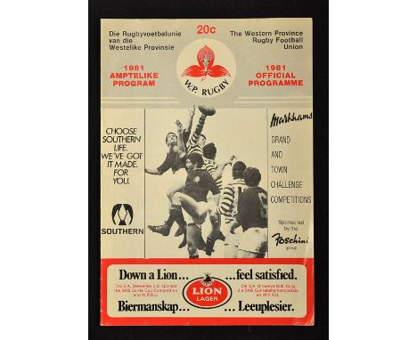 1981 Welsh Academicals Rugby Tour to South Africa programme - v Western Province - Welsh players incl Mark Wyatt, David Burch