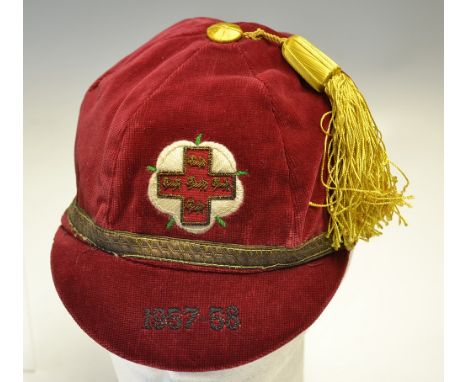 1957/58 Yorkshire County Rugby League Players Cap - presented to Derek "Rocky" Turner while playing for Oldham comprising red