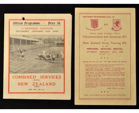 2x Scarce 1946 New Zealand Army Touring XV programmes to incl v Combined Services played at Kingsholm and v Gloucestershire a