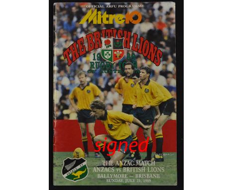 Rare 1989 British Lions v ANZACS signed rugby programme - final match of the Lions successful tour to Australia signed by 21 