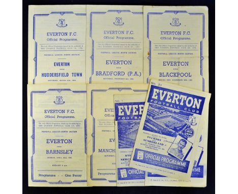 Selection of Everton home programmes to include 1945/46 Huddersfield Town, Bradford Park Avenue, Blackpool, Barnsley, Manches