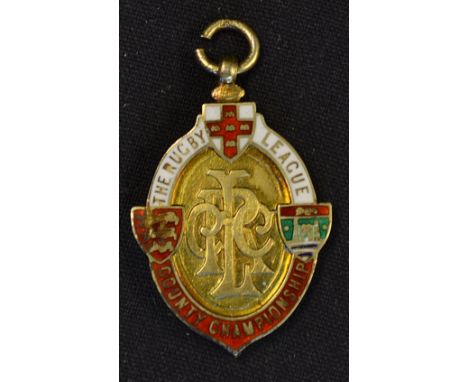 1958/59 Rugby League County Championship silver gilt and enamel winners medal - engraved on the reverse "Winners 1954-55 - Ol