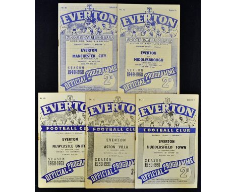 Everton programmes selection to include 1949/50 Manchester City, Middlesbrough, 1950/51 Huddersfield Town, Aston Villa, Newca