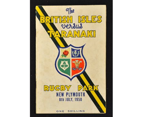 1950 British Lions v Taranaki rugby programme - played 8th July with the Lions winning 25-3 - very light pocket fold, some sl