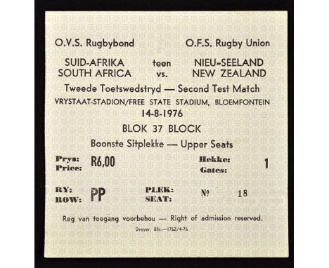 1976 South Africa v New Zealand rugby match ticket - 2nd test played at Free State Stadium Bloemfontein with the All Blacks w