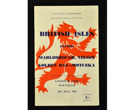 1959 British Lions v Marlborough, Nelson Golden Bay- Motueka rugby programme - played at Lansdowne Park Blenheim on 29th July