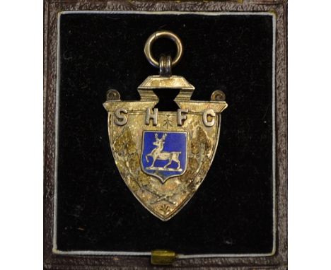 Early 1890 silver and gilt Rugby/FC medal - hallmarked Birmingham 1890 the obverse embossed with an enamel stag to the centre