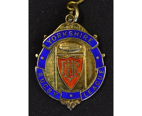 1958/59 Yorkshire Rugby league winners medal - silver gilt and enamel medal won by Wakefield Trinity and engraved on the reve