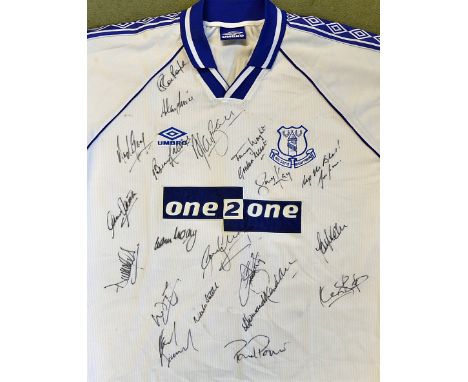 Everton Away Shirt hand signed to the front by the playing squad to include Tommy Wright, Paul Power, plus many others, short