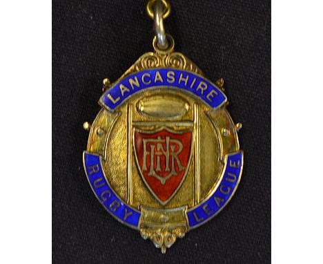 1956/57 Lancashire Rugby League Winners Medal - silver gilt and enamel medal engraved on the reverse "Winners -1956/57 - Oldh