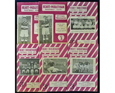 Selection of 1956 onwards Hearts home football programmes to include 1955/1956 Airdrie, Rangers 1956/1957 Tottenham Hotspur (