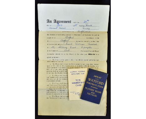 Watford player contract for 1955/1956 dated 27 June 1955 signed in ink by Frank Mitchell and R. E. Rollitt club secretary at 