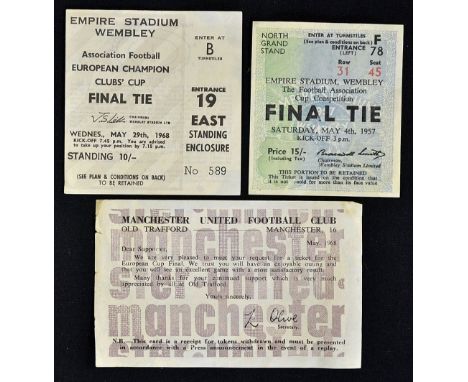 Football Ticket Selection includes 1957 FA Cup Final Aston Villa v Manchester United, 1968 European Cup Final Benfica v Manch