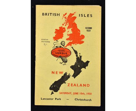 1950 British Lions v New Zealand rugby programme - 2nd Test match played on the 10th June at Christchurch with All Blacks win