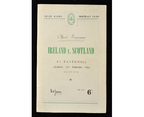 1954 Ireland v Scotland rugby programme - played at Ravenhill Saturday 27th February very light pocket fold very clean (G)