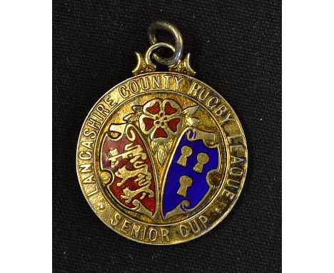 1955/56  Lancashire County Rugby League Senior Cup winners medal - silver gilt and enamel medal engraved on the reverse "Winn