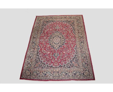 Mashad carpet with inscription, Khorasan, north east Persia, circa 1930s, 11ft. 2in. x 8ft. 1in. 3.40m. x 2.46m. Overall wear