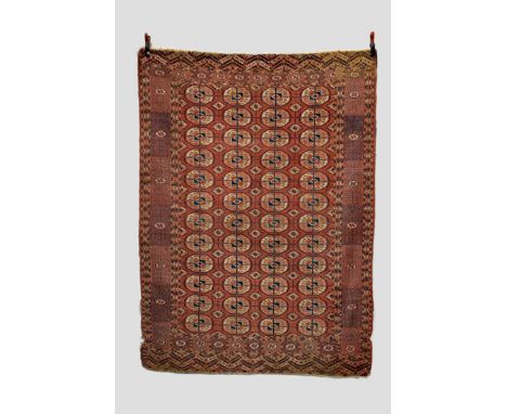 Tekke Turkmen 4 x 12 gul carpet, Turkmenistan, early 20th century, 7ft. 10in. x 5ft. 9in. 2.39m. x 1.75m. Overall wear; nicks