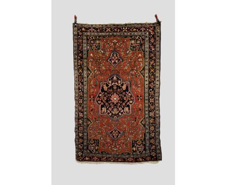 Hamadan rug, north west Persia, circa 1930s-40s, 7ft. x 4ft. 5in. 2.13m. x 1.35m. Small split/hole in lower right corner, out