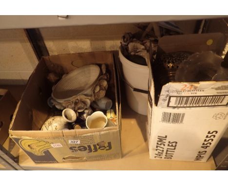 Shelf of mixed ceramics and glass