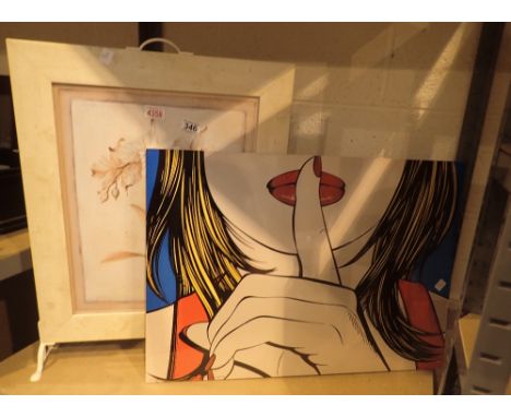 Painted fire screen and a pop art picture
