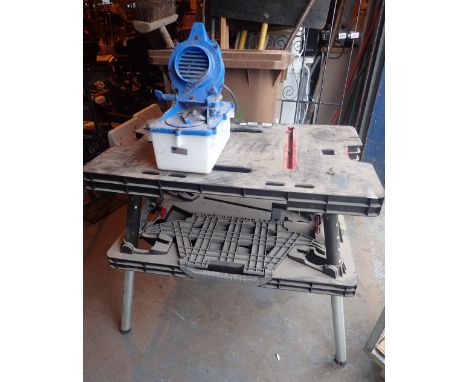 Folding adjustable plastic and aluminium work bench, Curtis Dyna-fog electric mister