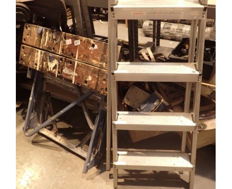 Black and Decker workmate and a set of aluminium step ladders and other tools