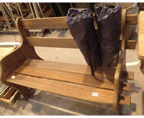 Two seat hardwood garden bench and two folding camping chairs 