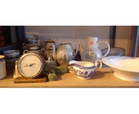 Shelf of mixed ceramics and glassware including oriental teaset, butter dish etc 