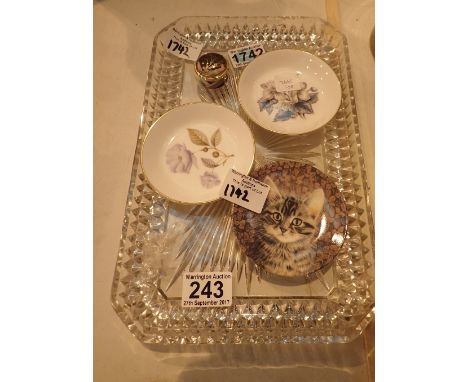 Four pieces of Royal Worcester including three pin dishes, (one limited edition) and a small pill jar