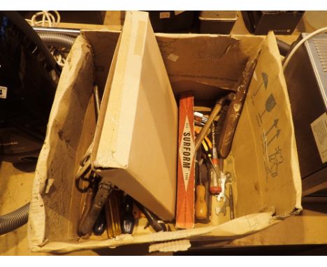 Box of mixed tools including screwdrivers and spanners 