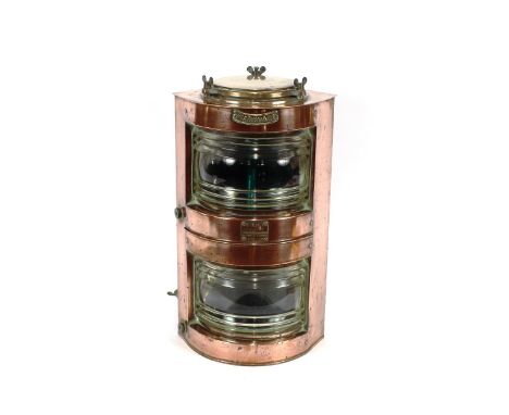 A copper ship's double starboard lamp, Meteorite P139711, 65cm high