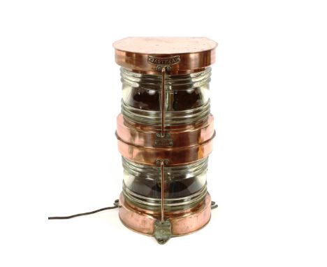 A copper ship's double mast head lamp, Meteorite C35431, 60cm high