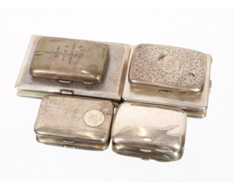 An Art Deco silver cigarette&nbsp;case,&nbsp;with engine turned decoration, Birmingham 1933; another similar; and four other 