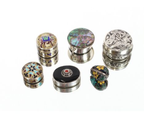 Six various silver and enamel patch boxes